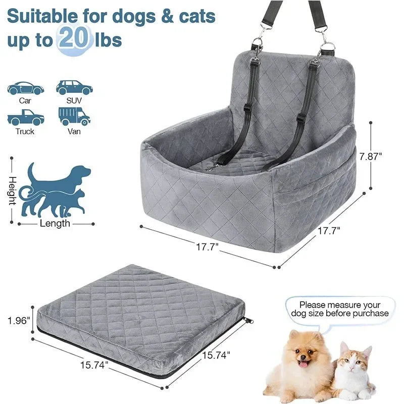 Pet Car Seat Kennel Puppy Cat Out Seat Mat Removable Washable Anti-Slip Base Front and Rear Row Dog Out Safety Seat Travel Nest