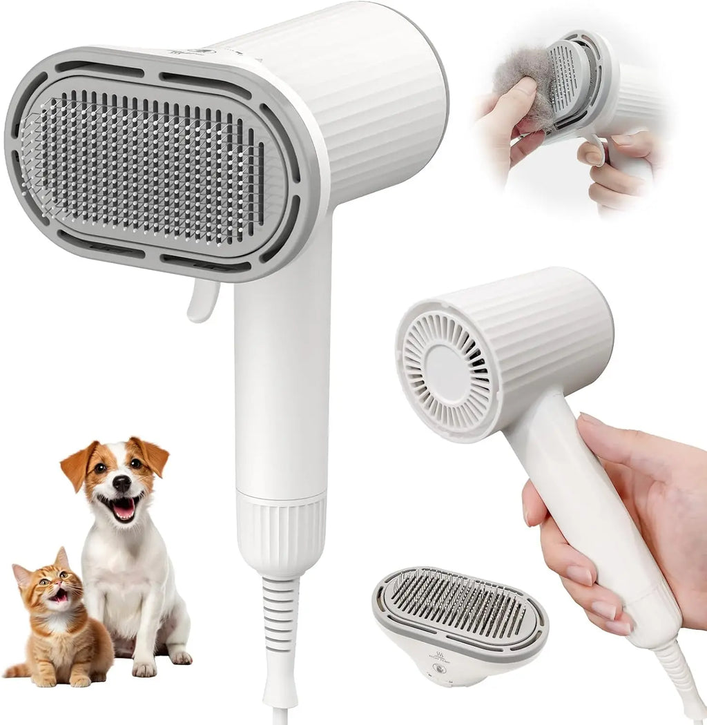 2-in-1 Pet Hair Dryer & Grooming Brush for Dogs and Cats, Adjustable Temperature/Speed, Portable Shedding Tool