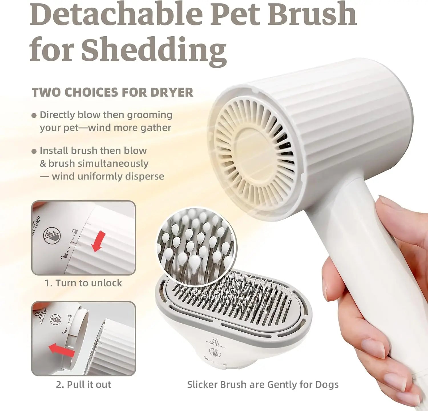 2-in-1 Pet Hair Dryer & Grooming Brush for Dogs and Cats, Adjustable Temperature/Speed, Portable Shedding Tool